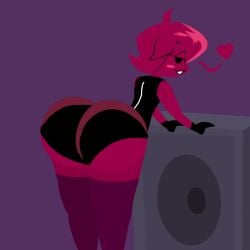 ass black_clothing boombox czartheczar friday_night_funkin friday_night_funkin_mod girlfriend_(friday_night_funkin) large_ass leggings looking_at_viewer minus_gf_(iagoanims) purple_background red_leggings