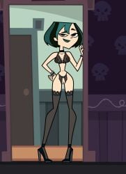 accurate_art_style areolae black_hair bra bracelet busty choker crotchless crotchless_clothes crotchless_panties crotchless_underwear cupless_bra elinor_the_witch ellissummer female female_focus female_only goth goth_girl green_hair gwen_(tdi) high_heels hornyhobbit hourglass_figure lingerie lipstick makeup mother-of-trolls navel nipples nylons pale-skinned_female pale_skin panties pussy short_hair stockings tagme total_drama_island two_tone_hair vagina wide_hips