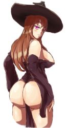 1girls ass big_ass big_breasts blush breasts brown_hair exposed_breasts looking_at_viewer minecraft mob_talker purple_eyes robe standing thick_thighs thighs witch witch_(minecraft) witch_hat