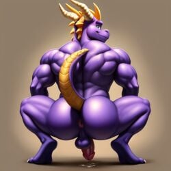 1:1 1boy ai_generated anthro anus ass balls broly_culo claws cum dragon frosting.ai furry furry_only gay green_eyes horns looking_at_viewer lowres male male_only muscular muscular_male penis purple_skin self_upload simple_background solo spyro spyro_the_dragon squatting tagme tail video_games