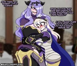 1futa 1girls awe bare_thighs bedroom black_panties boots breast_awe breast_smother breasts burplenurpless camilla_(fire_emblem) cape cleavage corrin_(fire_emblem) corrin_(fire_emblem)_(female) curvy english_text female fire_emblem fire_emblem_fates futanari gloves hair_between_eyes hair_over_one_eye horns hug huge_breasts imminent_sex impregnation_request indoors long_hair medium_breasts nintendo open_mouth panties pink_eyes pointy_ears purple_hair red_eyes see-through slit_pupils smile standing text thick_thighs thigh_boots thighs underwear veil very_long_hair voluptuous wavy_hair wife wife_and_wife