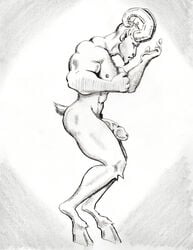 aries big_arms caprine fist fmonkey hooves horn male male_only mammal muscular penis traditional_media_(artwork)