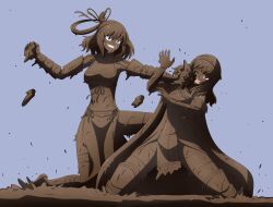 2girls breasts celica_(fire_emblem) completely_covered_in_mud covered_in_mud crossover dirty dirty_girl female female_only fire_emblem fire_emblem_echoes:_shadows_of_valentia mud muddy nintendo rixia_mao the_legend_of_heroes zekuseru zexel