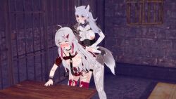 3d ahe_gao animated anthro anthro_on_human artist_request cum detailed_background female fishnets furry futa_on_female futanari human intersex interspecies koikatsu sex source_request