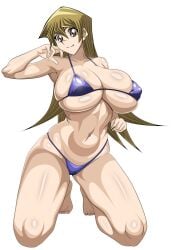 1girls alexis_rhodes armpits bare_legs big_breasts bikini brown_eyes brown_hair cleavage female on_knees pin_up posing transparent_background yu-gi-oh! yxyyxy