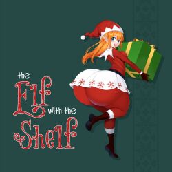 1girls big_ass bubble_ass bubble_butt christmas christmas_outfit elf elf_girl female female_only huge_ass orange_hair saburox tagme text