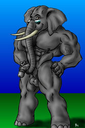 1990s 1998 20th_century abs anthro balls biceps big_muscles big_penis elephant eyewear glans looking_at_viewer male_only mammal muscular muscular_arms muscular_legs muscular_thighs nipples nude pecs penis solo sudonym sunglasses trunk tusks vein veiny_penis