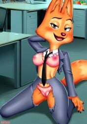 1girls anthro bbmbbf blush breasts canine diane_foxington dreamworks female female_only fox fur fur34 furry looking_at_viewer nipples open_mouth palcomix pussy solo the_bad_guys tongue universal_studios