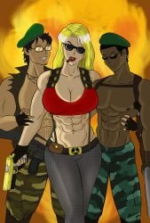 2boys abs ap0liac blonde_hair breasts cigar dark-skinned_male duke_nukem female genderswap_(mtf) gun harem jeans lowrise_jeans muscular_female rule_63 shirtless_male sunglasses tinted_eyewear