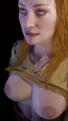 1girls 3d 3d_animation animated big_breasts blonde_hair breasts_out deborah_ann_woll educational faye_(god_of_war) female female_only freckles god_of_war god_of_war_ragnarok goddess information instructions large_breasts licking_lips light-skinned_female light_skin looking_at_viewer medium_breasts meme milf pov red_hair selfie sound tagme tongue video yellowbea