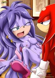 1boy balls blue_eyes blush breasts cum cum_in_pussy female furry gala-na knuckles_the_echidna male mobius_unleashed nipples palcomix penis purple_hair pussy sex sonic_(series) vaginal_penetration