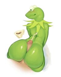 all_fours ambiguous_gender amphibian anthro ass ass_up beverage big_ass big_butt big_penis blush bodily_fluids butt buttjob coffee cum cum_on_body cumshot ejaculation embarrassed erection female food frog genital_fluids genitals green_body hi_res hot_dogging kermit_the_frog looking_back male male/male meme mug muppets naked nude nude_female orgasm penis sex simple_background solo_focus sqoon thick_thighs thighs