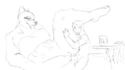 animated anthro black_and_white blush breasts canine duo eye_contact eyelashes female furry human human_on_anthro interspecies korram large_breasts larger_female leg_glider_position looking_at_another male mammal monochrome multi_breast nipples penetration penis sex size_difference sketch smaller_male smile spread_legs straight tongue tongue_out vaginal_penetration wolf