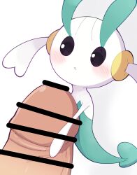 bar_censor blush censor_bar censored duo erection female floette generation_6_pokemon genitals green_body hi_res himimi humanoid male nintendo penis pokémon_(species) pokemon pokemon_(species) simple_background white_background white_body