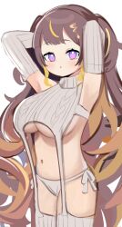 :o anya_melfissa armpits arms_behind_back cute hololive hololive_indonesia hololive_indonesia_holoro huge_breasts looking_at_viewer midriff navel shortstack underboob virgin_destroyer_sweater virtual_youtuber