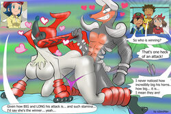 3boys 3girls all_fours big_breasts breasts canine clothing comic dialogue doggy_style drawing female from_behind_position furfrou furry heart houndoom human interspecies male mammal mega_evolution nintendo nintendoplayers101 panties pokemon pokemon_gsc pokemon_rse pokemon_xy pokephilia pulling_hair sex text underwear video_games xzeroman