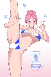 bdrd bikini double_peace_sign inazuma_eleven leg_up nozaki_sakura pink_hair smile tagme