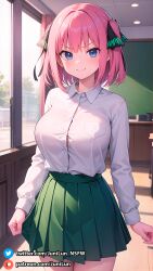 1girls ai_generated angry ass background blush breasts cute eyebrows eyebrows_visible_through_hair eyelashes female female_focus female_only front_view go-toubun_no_hanayome hair_accessory hair_between_eyes hair_ornament hi_res highres huge_ass huge_breasts indoors junilun_nsfw light-skinned_female light_skin looking_at_viewer nakano_nino nipples_visible_through_clothing patreon patreon_username pink_hair presenting presenting_breasts room school school_uniform schoolgirl short_hair skirt smile solo solo_female solo_focus stable_diffusion standing tagme thick_thighs thighs white_shirt