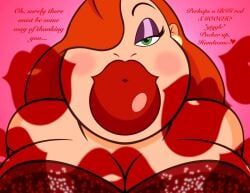 1girls 2d_(artwork) close-up female_only jessica_rabbit kiss_mark kissing kissing_viewer lipstick pov_kiss samdraws20 samperez seductive who_framed_roger_rabbit