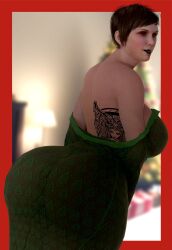 3d 3d_(artwork) babayka_(mashekashe) big_ass big_butt bubble_butt curvy dress glowing_eyes green_dress huge_ass mashekashe mature mature_female milf seductive seductive_look seductive_smile see-through see-through_clothing see-through_dress self_upload short_hair tattoo tattoo_on_back tight_clothing tight_dress voluptuous