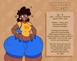 1girls big_ass character_sheet chokolatta dark-skinned_female hyper hyper_ass rule_63 shorts tasteofchoklit