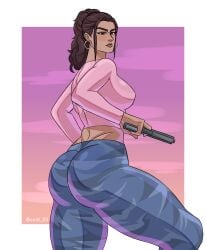 ass ass_focus back back_view big_ass ccld23 clothing dark_skin female female_only firearm grand_theft_auto grand_theft_auto_vi gun handgun hispanic human latina looking_at_viewer lucia_(gta) puerto_rican thick thick_ass thick_thighs thighs weapon