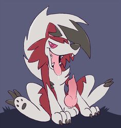 animal_genitalia animal_penis balls canine canine_penis erection feral hologram_(artist) knotted_penis looking_at_viewer lycanroc male_only mammal midnight_lycanroc on_haunches open_mouth penis pokemon pokemon_(species) quadruped sharp_teeth sitting spread_legs spreading teeth tongue tongue_out