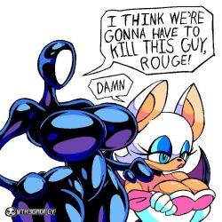 2girls anthro batman_beyond breasts crossover dc dc_comics dcau dialogue eastern_and_western_character english_text female female_only funny huge_breasts inque meme rouge_the_bat sega sonic_(series) sonic_the_hedgehog_(series) speech_bubble standing text th3gadfly white_background