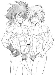 2boys censor_bar censored erect_penis erection kogarashi_(pixiv) male_only monochrome muscular_male penis sega skies_of_arcadia twink vyse yaoi