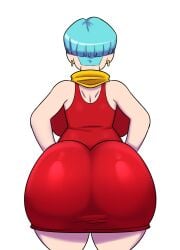 1girls ass ass_focus back back_view backboob big_ass big_breasts blue_hair breasts bubble_ass bubble_butt bulma_briefs bulma_briefs_(majin_buu_saga) dat_ass dragon_ball dress ear_piercing earrings fat_ass fat_butt female female_only goldeneyensfw hair huge_ass huge_breasts large_ass large_butt mature mature_female mature_woman milf mother red_dress short_hair solo solo_female tight_clothing tomboy tomboy_milf