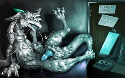 angel_dragon blue_penis computer dragon erection feral fur furred_dragon happy male male_only masturbation penile_masturbation penis precum solo watching_porn weisswinddragon