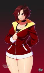 1girls alternate_breast_size blush breasts english_text female hi_res hoodie jadenkaiba large_breasts light-skinned_female light_skin looking_at_viewer naughty_face png red_hair ruby_rose rwby short_hair simple_background smile thick_thighs
