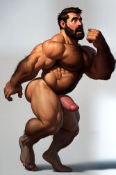 ai_generated big_balls big_penis hairy_chest male male_only sneaking tiptoes