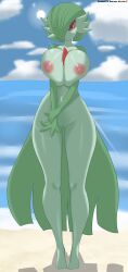 1girls areolae ass_visible_through_thighs barefoot beach big_breasts breasts completely_nude completely_nude_female female female_only female_pokemon full_body gardevoir green_hair hair_over_one_eye irisart13 mechanicorange6 naked naked_female nipples nude nude_female pokemon pokemon_(species) pussy short_hair solo solo_female