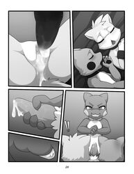 ! 2017 after_sex anus comic cum cum_in_pussy cum_inside cum_leaking darkmirage dragonchu_(character) erection fan_character hand_on_penis monochrome page_26 penis pussy quetzalli_(character) sis_(fyoshi)