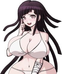 1girls accurate_art_style alternate_breast_size bandage beauty_mark big_breasts bikini black_hair blush breast_expansion breasts cute danganronpa danganronpa_2:_goodbye_despair danganronpa_s:_ultimate_summer_camp edit huge_ass huge_hips long_hair midriff png shading sprite sprite_edit straight_hair sweat swimsuit thick_ass transparent_background tsumiki_mikan waist white_bikini