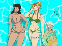 3girls ap0liac bikini critical_role critical_role:_vox_machina druid elf elf_ears elf_female flowers_in_hair gnome gnome_female half_elf keyleth leaf leaf_bikini leaves leaves_on_body pike_trickfoot the_legend_of_vox_machina vex'ahlia voluptuous_female