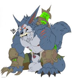 abs animal_genitalia anthro balls biceps canid canine claws fangs fur genitals hi_res league_of_legends male male_only mammal metal muscular muscular_anthro muscular_male narram nipples pecs riot_games sharp_teeth sheath solo tail teeth vein veiny_muscles warwick were werecanid werecanine werewolf