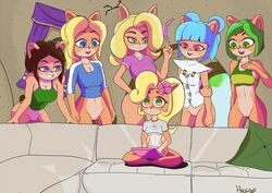 6+girls 6girls ami_bandicoot anthro blonde_hair blue_hair bottomless brown_hair coco_bandicoot computer couch crash_(series) electronics female female_only furry green_hair group imminent_sex isabella_bandicoot laptop liz_bandicoot long_hair megumi_bandicoot meme multiple_girls orange_fur piper_perri_surrounded short_hair sitting surrounded tawna_bandicoot undressing yuri