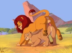 anatomically_correct anatomically_correct_genitalia anus balls disney erection felid female feral genitals head_down_ass_up hi_res lion looking_back male male/female male_on_top mammal mane nala_(the_lion_king) on_top pantherine paws penis presenting pride_rock raised_tail simba_(the_lion_king) tail teern the_lion_king