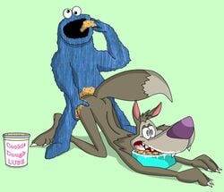 canine chip_the_wolf cookie_crisp cookie_dough cookie_monster crossover food_play kirapac lube_bottle male mammal monster sesame_street sussy_wussy what wolf yaoi