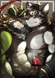 blush canine clothing horkeukamui male male_only mammal nipples penis precum tachiyawolf temujin tokyo_afterschool_summoners wolf