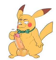 1boy condom erection ero_(character) eroborus furry humanoid_penis male male_only mammal nintendo original_character penis pikachu pokemon solo standing testicles tie veins veiny_penis