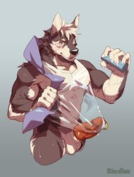 anthro balls canine clothing male male_only mammal miharushoka muscular penis shirt simple_background solo wet_shirt wolf