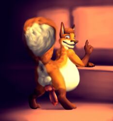 2017 4_fingers animal_genitalia animal_penis animated anthro anus balls belly big_belly brown_fur brown_nose canine canine_penis erection fox fur gloves_(marking) hair huge_belly knot looking_at_viewer looking_back loop male male_only male_pregnancy mammal markings mpreg multicolored_fur orange_eyes orange_fur orange_hair penis pregnant pregnant_male raised_tail red_penis secretden smile socks_(marking) solo swinging tagme teasing vore white_fur