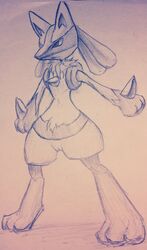 3_toes anthro female fklow fur lucario nintendo nude pokemon pokemon_(species) pussy sketch solo standing toes traditional_media_(artwork) video_games