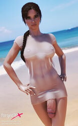 1futa 3d areolae balls balls_under_clothes beach bottomless braid breasts casual_exposure casual_nudity club_shaped_penis curvy erect_nipples flaccid forged3dx futa_only futa_sans_pussy futanari hands_on_hips huge_cock intersex lara_croft lara_croft_(classic) large_breasts large_penis nipple_bulge nipples penis penis_out penis_under_clothes penis_under_dress penis_under_skirt ponytail realistic see-through solo solo_futa thick_penis tomb_raider veiny_penis