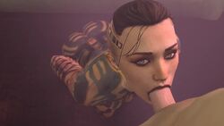 1boy 1girls 2017 3d absurdres animated areolae ass black_hair black_lipstick breasts brown_eyes brown_hair brunette close-up deepthroat erection eye_contact eyebrow_slits eyebrows eyelashes eyeshadow fellatio female highres human jack_(mass_effect) kneeling lips lipstick looking_at_viewer makeup male mass_effect medium_breasts naughty_face nipples no_gag_reflex no_sound nose nose_piercing nude oral penis piercing ponytail pov punk seductive shaved_side shaved_sides skinny source_filmmaker subject_zero tattoo tattoos throat_barrier video zeusfm