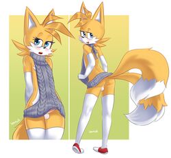 1boy anthro ass balls butt canine clothing femboy fox fur furry furry_only gay girly male male_only mammal penis sega solo sonic_(series) sparkydb tail tails virgin_killer_sweater