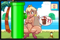 areolae big_breasts bikini breasts cleavage creambee dark_skin erect_nipples ganguro mario_(series) nintendo nipples official_style princess_peach super_princess_peach swimsuit